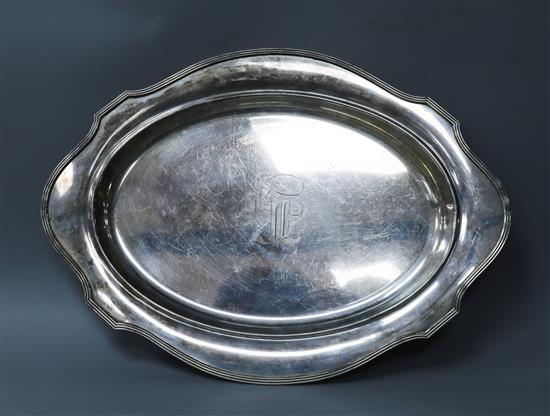 A Gorham sterling silver tray of shaped oval form, approx 33oz